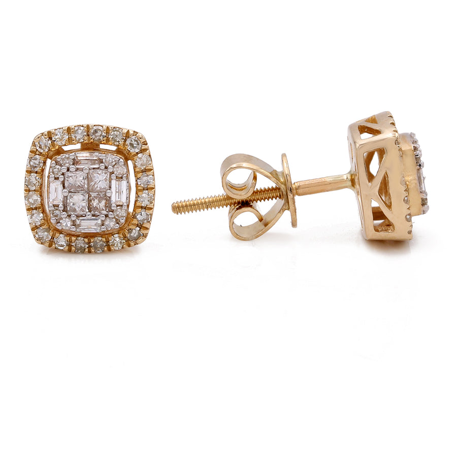 A pair of Miral Jewelry 14K Yellow Gold Contemporary Diamond Earrings.