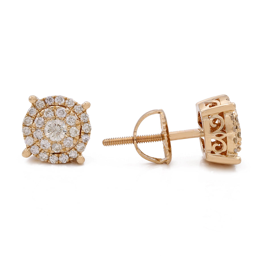 A pair of Miral Jewelry's 14K Yellow Gold Contemporary Diamond Earrings.