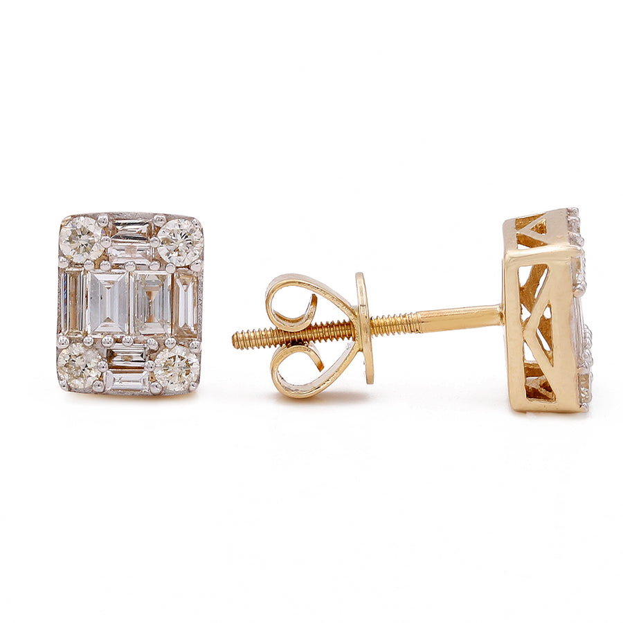 Miral Jewelry's 14K Yellow Gold Contemporary Square Shape Diamond Earrings, exuding glamour.