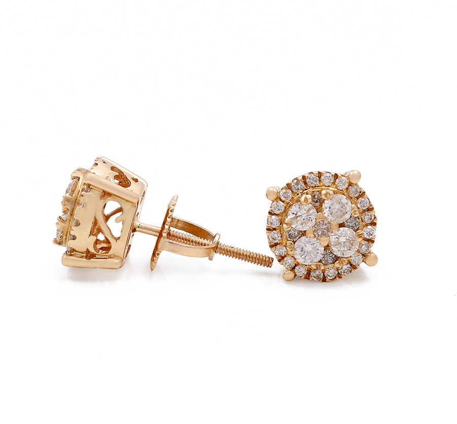 A pair of Miral Jewelry 10K Yellow Gold Round Earrings with Diamonds.