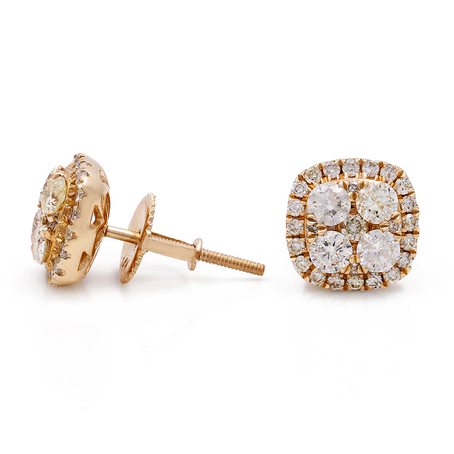 These 10K Yellow Gold Round Earrings with Diamonds by Miral Jewelry are adorned with dazzling diamonds.