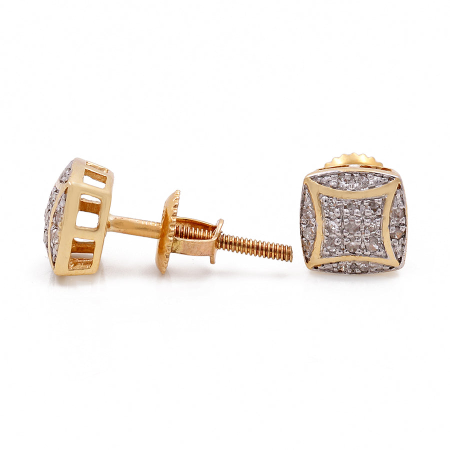Miral Jewelry 10K Yellow Gold Square Earrings with Diamonds, adding a touch of luxury to any ensemble.