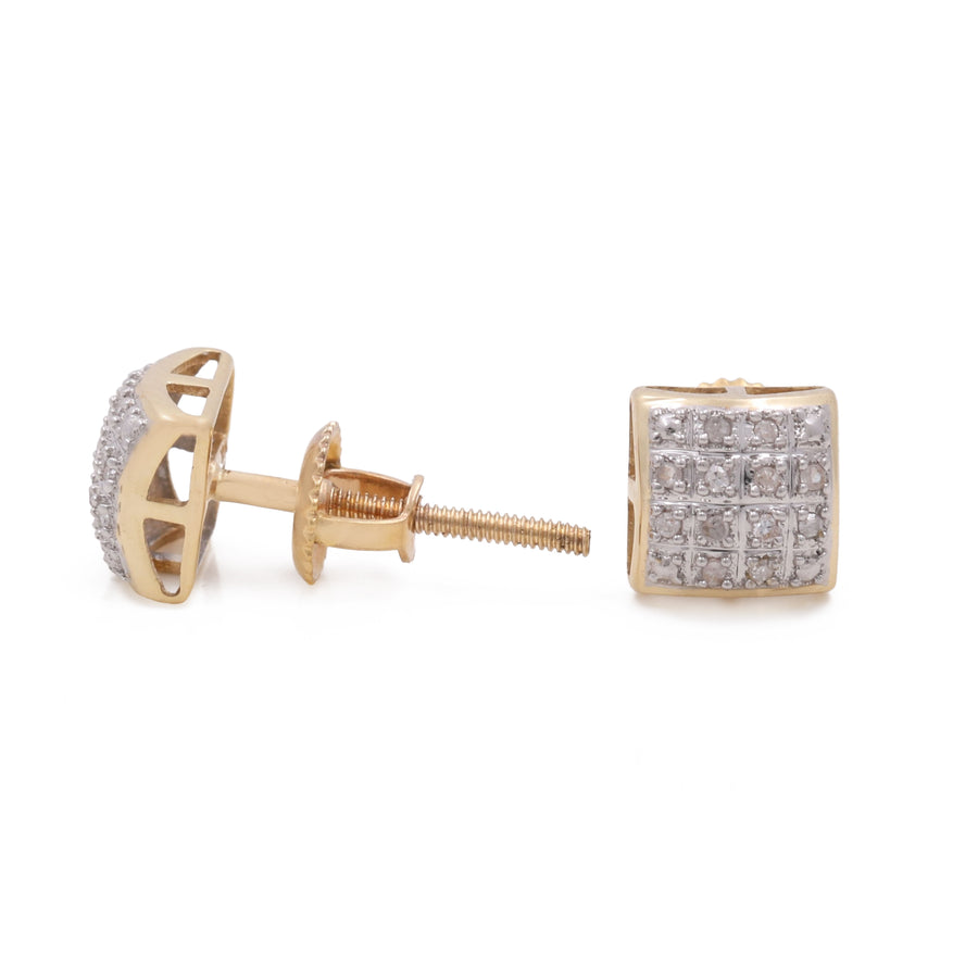 Miral Jewelry's 10K Yellow Gold Square Earrings with Diamonds add a touch of luxury to any outfit.