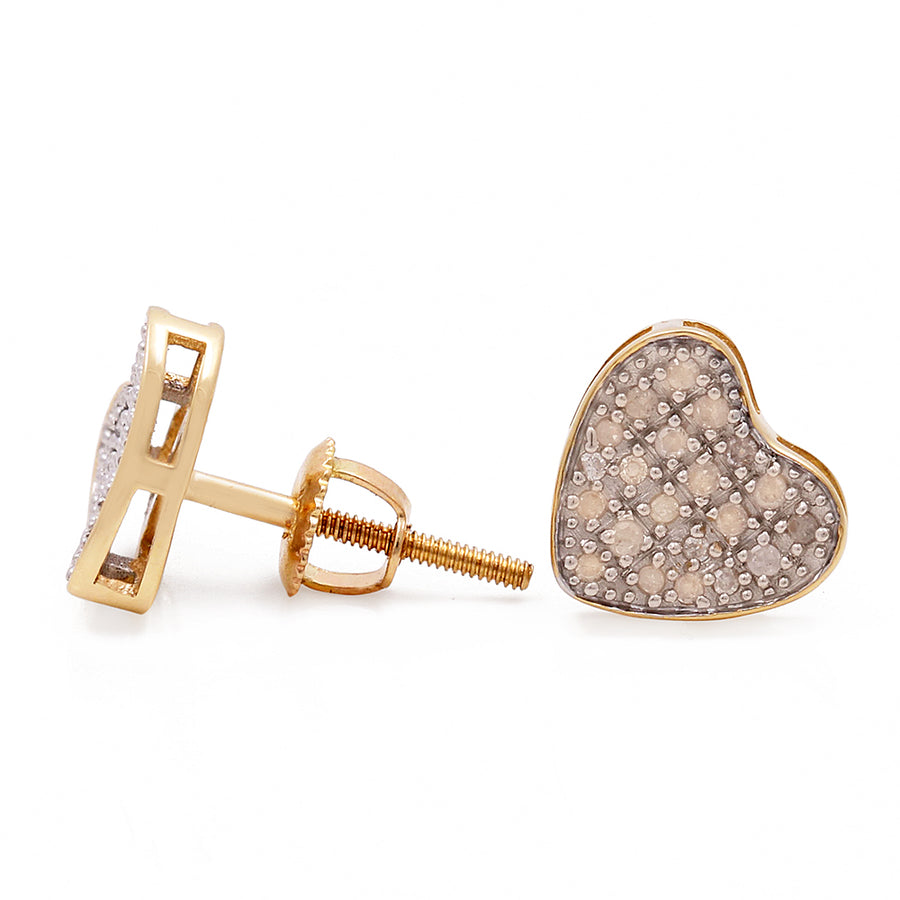 Miral Jewelry's 10K Yellow Heart Earrings with Diamonds adorned with sparkling diamonds.