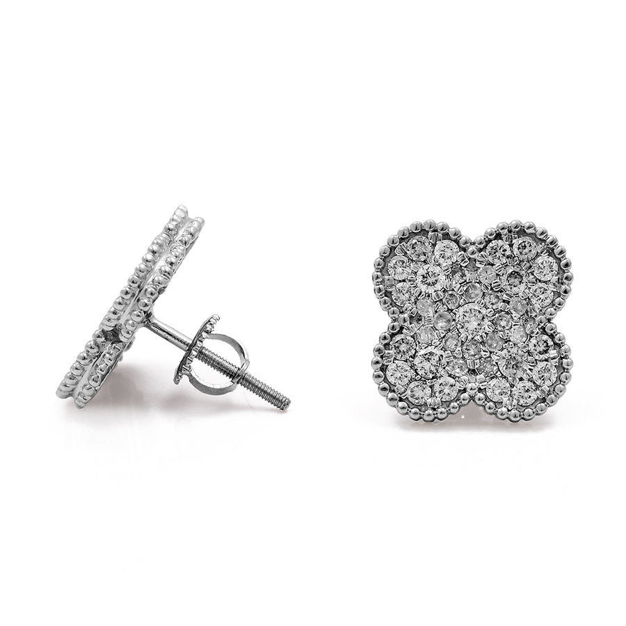 Miral Jewelry's 14K White Gold Flower Earrings with Diamonds