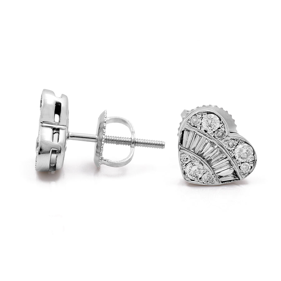 A pair of stunning Miral Jewelry 14K White Gold Heart Earrings adorned with dazzling diamonds.