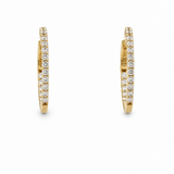14K Yellow Gold Medium Hoop Diamond Earrings with 1.00Tw Round Diamonds