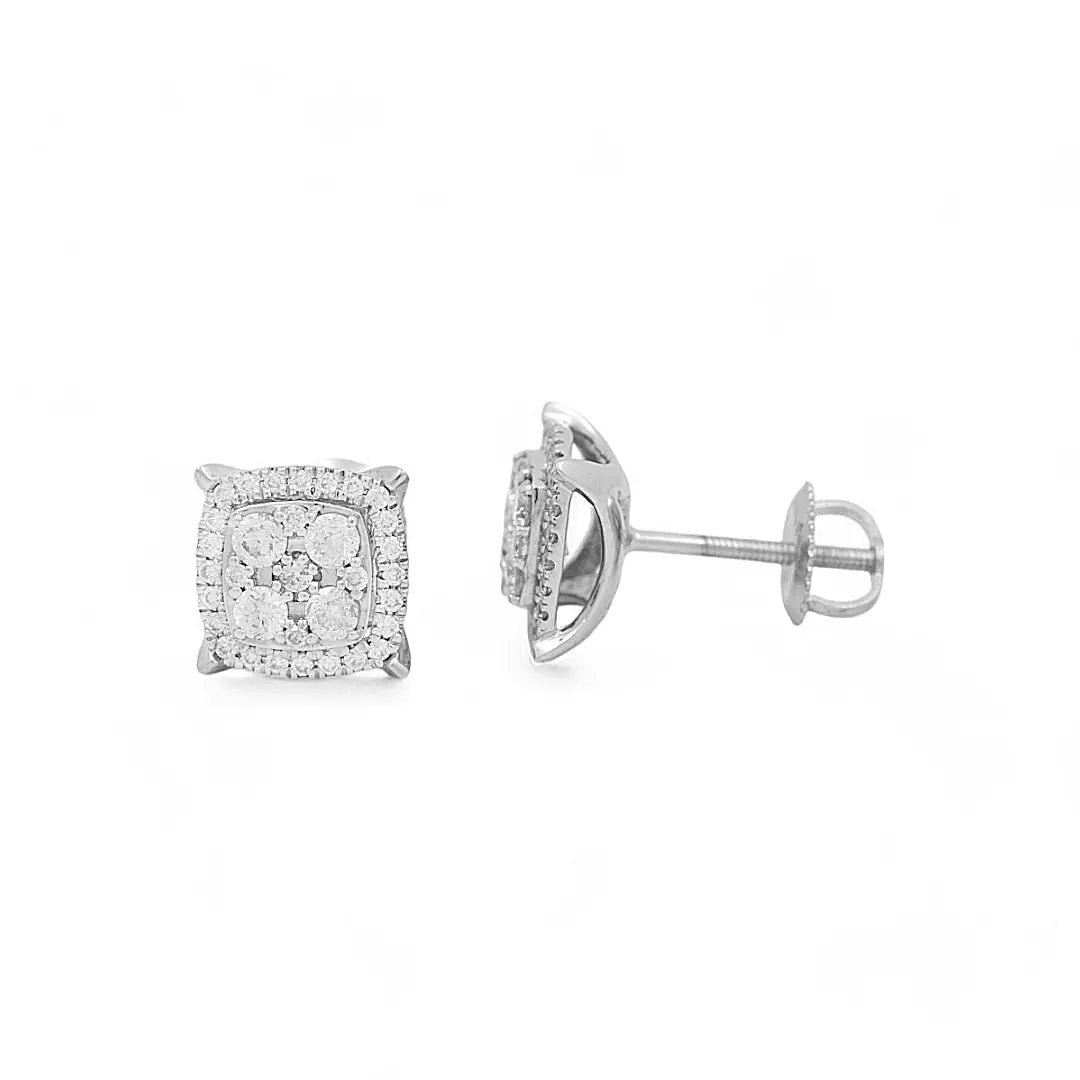 14K White Gold Square Earrings with Round Diamonds Miral Jewelry