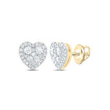 14K Yellow Gold Heart Diamond Earrings with 0.50Tw Round Diamonds