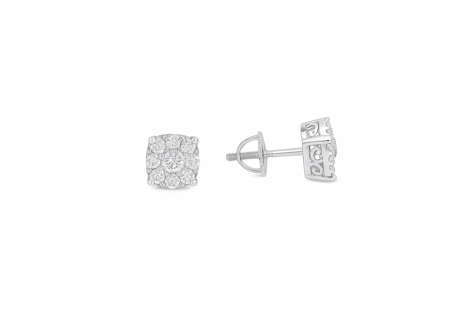 14K White Gold Round Stud Diamond Earrings  with 0.59Tw Round  Diamonds