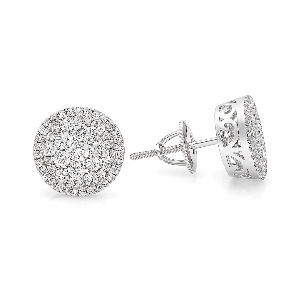 14K White Gold Round Stud Diamond Earrings with 1.00Tw Round Diamonds