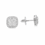 14K White Gold Square Stud Diamond Earrings with 1.10Tw Round Diamonds
