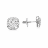 14K White Gold Square Stud Diamond Earrings with 1.10Tw Round Diamonds