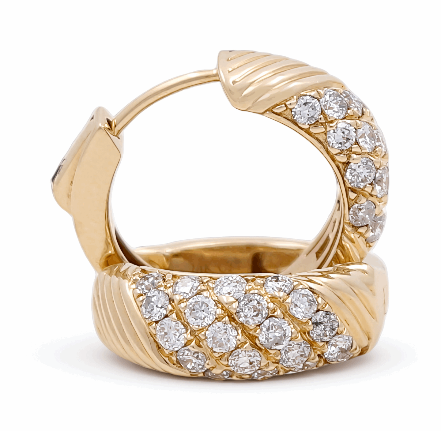 14K  Yellow Gold  Small Hoops Diamond Earrings  with 0.82Tw  Round Diamonds