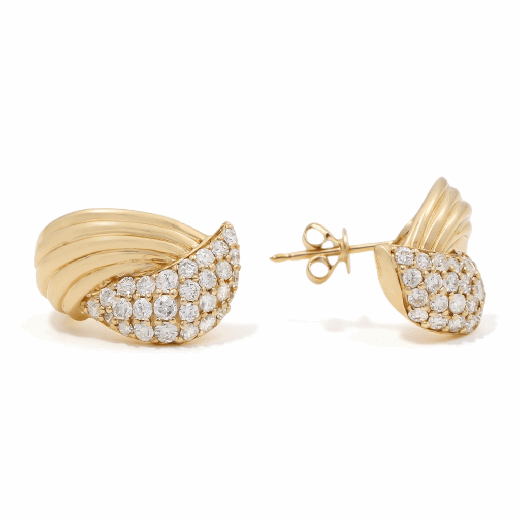 14K  Yellow Gold  Drop Diamond Earrings  with 1.08Tw  Round Diamonds