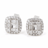 14K White Gold Square Stud Diamond Earrings with 0.68Tw Baguette Diamonds and 0.32TwRound Diamonds