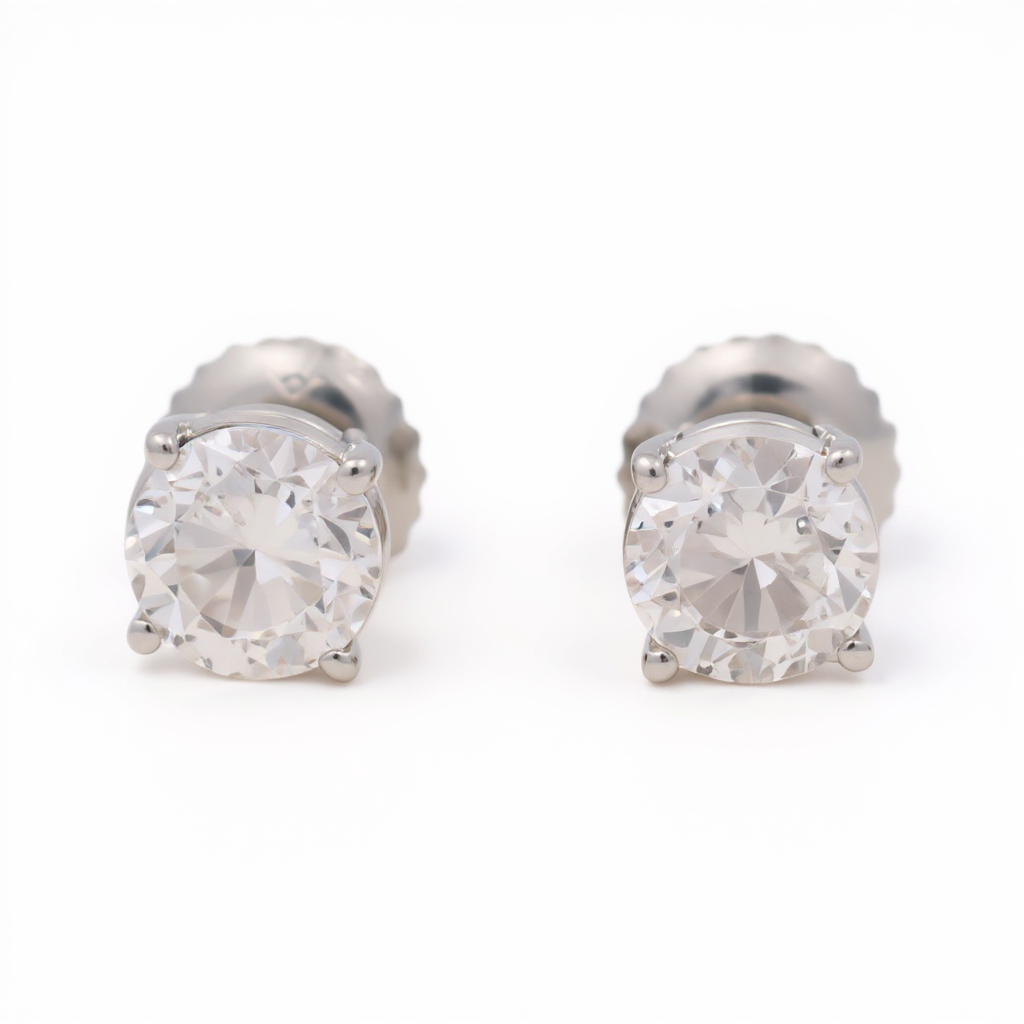14K White Gold Diamond Solitaire Stud Earrings 0.86 ct tw