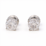 14K White Gold Stud Diamond Earrings with 1.44Tw Round Diamonds