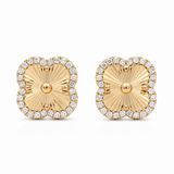 14K Yellow Gold Diamond Cut Flower Diamond Earrings with 0.30Tw Round Diamonds