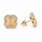 14K Yellow Gold Diamond Cut Flower Diamond Earrings with 0.30Tw Round Diamonds
