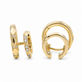 14K Yellow Gold Double Small Hoops Diamond Earrings with 0.31Tw Round Diamonds