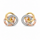14K Tri Color Gold Button Diamond Earrings with 0.23Tw Round Diamonds