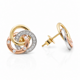 14K Tri Color Gold Button Diamond Earrings with 0.23Tw Round Diamonds