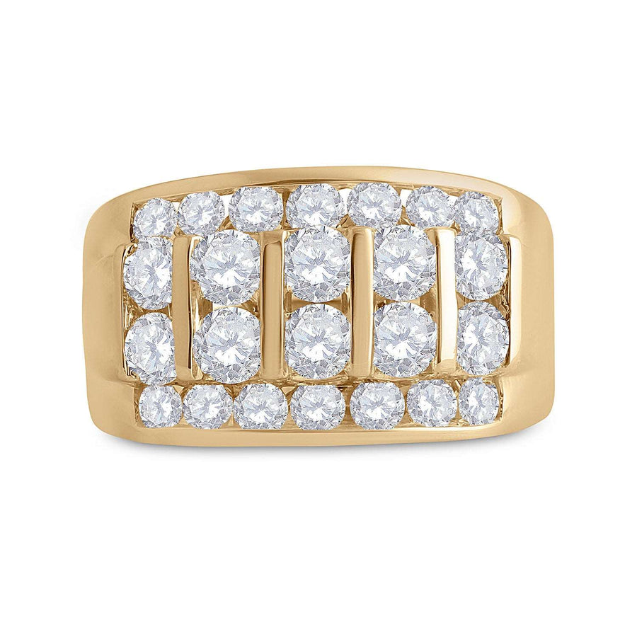 This timeless classic Miral Jewelry Men's 14K Yellow Gold 14k Ring with Diamonds features three rows of sparkling 3.00ctw Round Diamonds.
