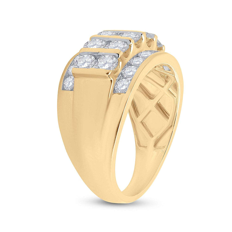 A timeless classic Miral Jewelry men's 14K yellow gold ring with three rows of 3.00ctw round diamonds.