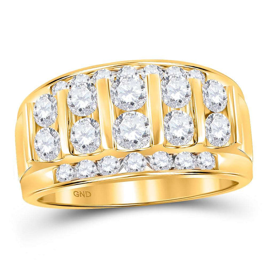 A timeless classic Miral Jewelry Men's Yellow Gold 14k Ring with four rows of 3.00ctw round diamonds.