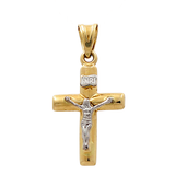 14K Two Tone White/Yellow Gold Crucifix Women's Pendant