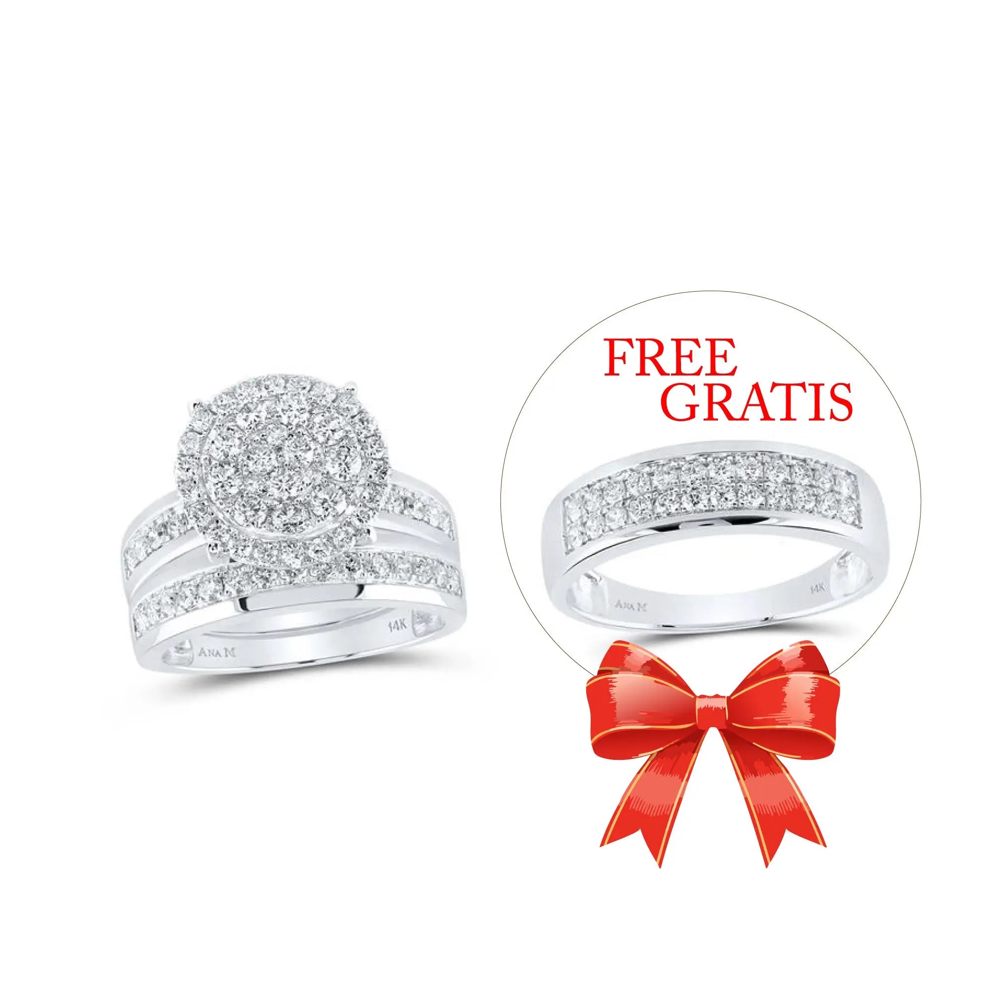 Round Diamond Cluster Matching Wedding Ring Set 1-7/8 Cttw Miral Jewelry