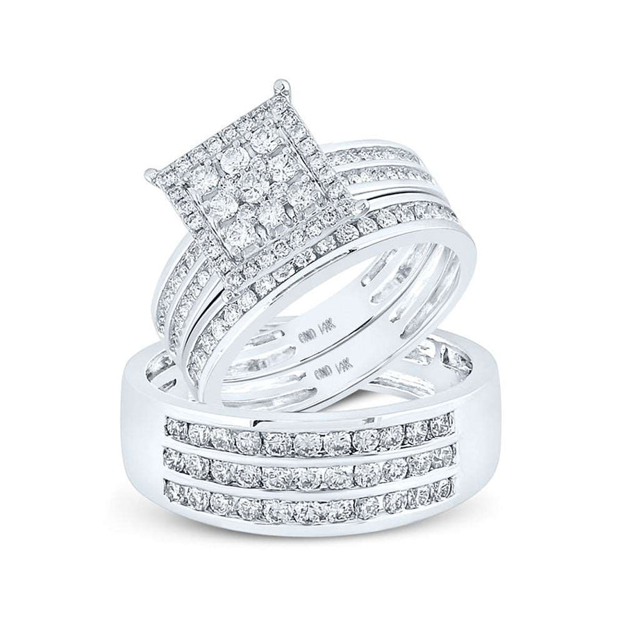 Round Diamond Square Matching Wedding Ring Set 1-1/2 Cttw