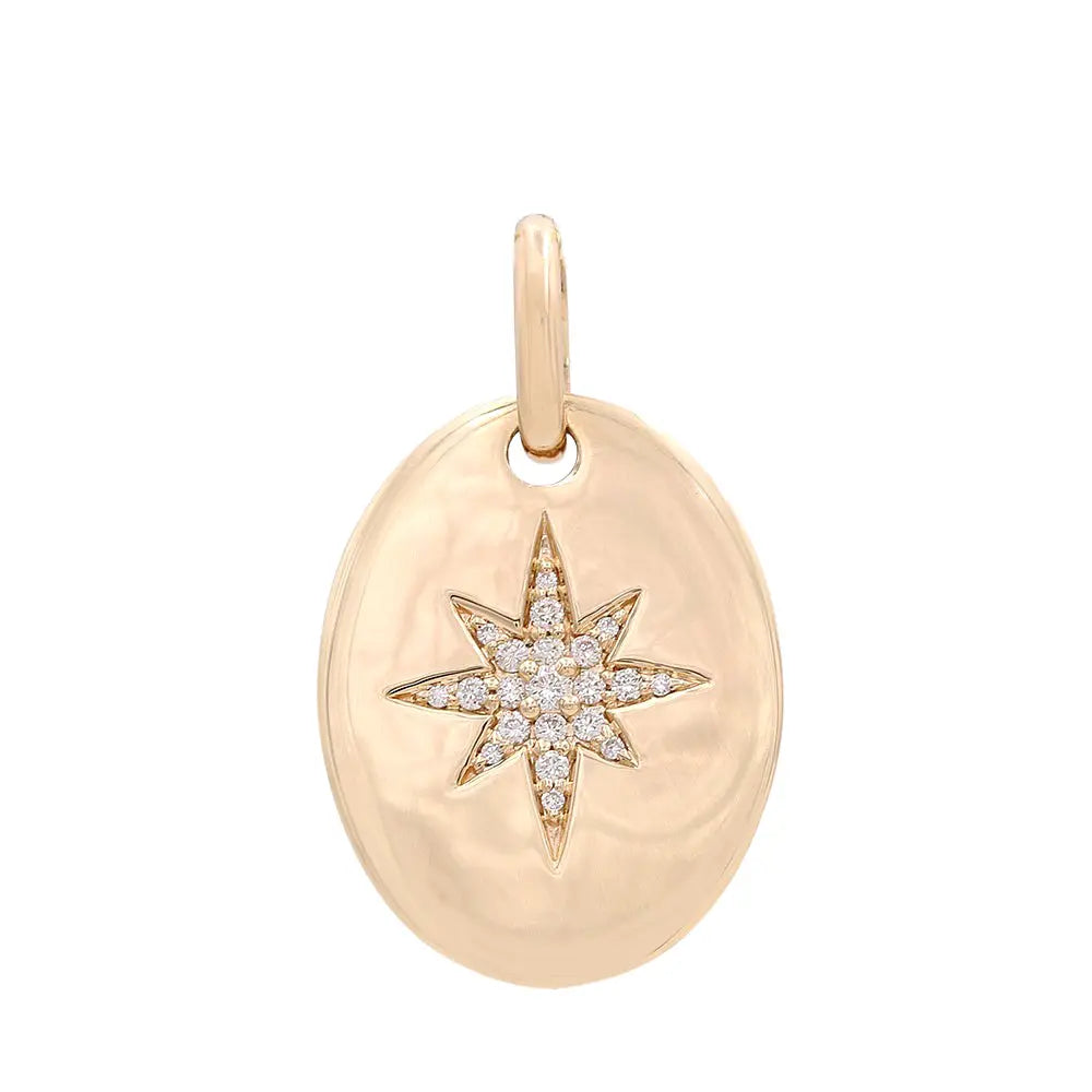 Yellow Gold 14K Oval Pendant With Diamonds Miral Jewelry