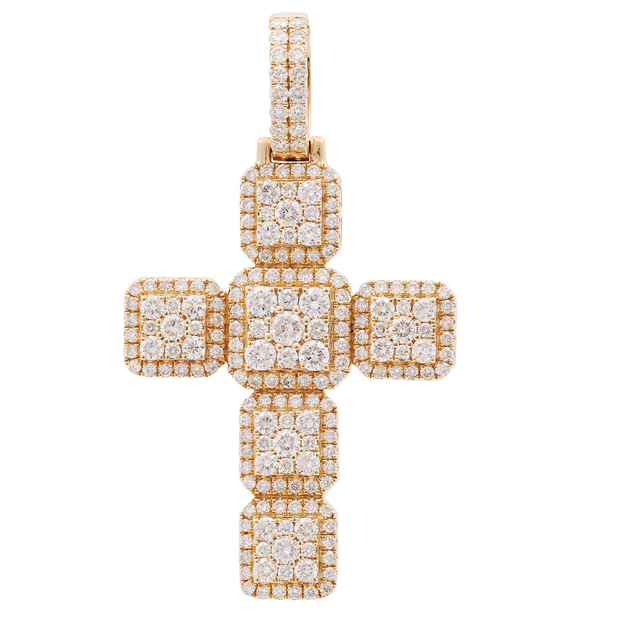 Crafted from Miral Jewelry's 14K yellow gold, this stunning cross pendant sparkles with white diamonds.