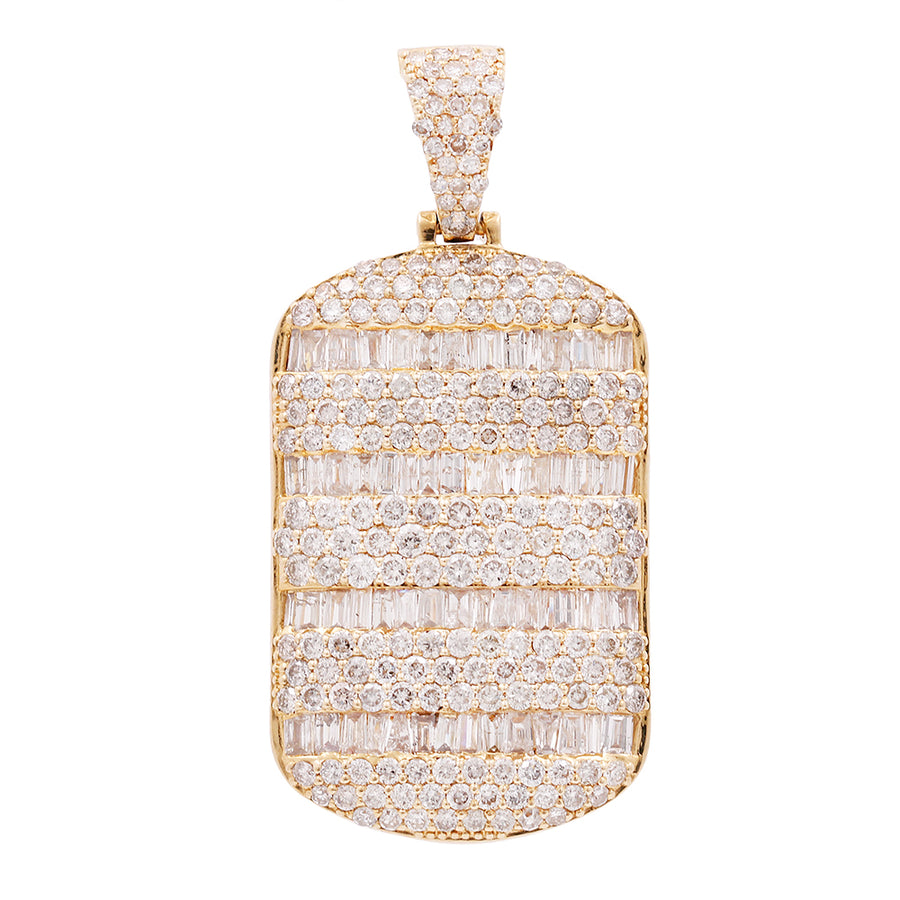 A Miral Jewelry 14K yellow gold dog tag pendant with diamonds.