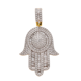 10k Yellow Gold  Hamsa Hand Diamond Pendant with 1.00Tw Baguette and Round Diamonds