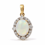 10k Yellow Gold  Oval Diamond Pendant with 0.20Tw Round Diamonds and Opal