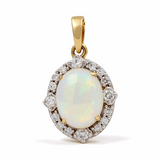 10k Yellow Gold  Oval Diamond Pendant with 0.20Tw Round Diamonds and Opal