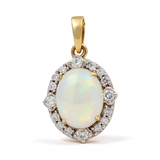 10k Yellow Gold  Oval Diamond Pendant with 0.20Tw Round Diamonds and Opal