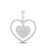 10k White Gold  Double Heart Women's Pendant with 0.33Tw Round Diamond