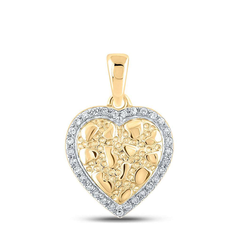 10k Yellow Gold Round Diamond Nugget Heart Pendant 1/12 Cttw