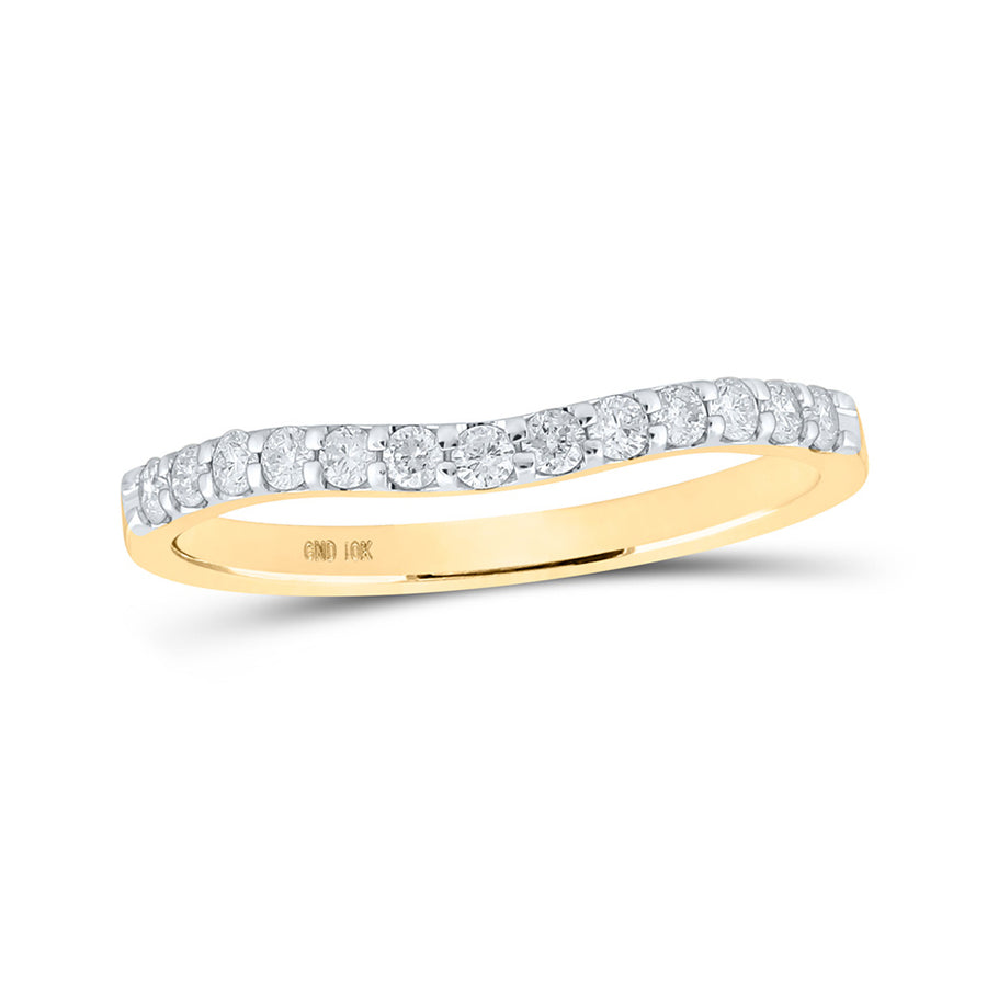 A Miral Jewelry 10k Yellow Gold Round Diamond Curved Band Ring 1/4 Cttw adorned with white diamonds.
