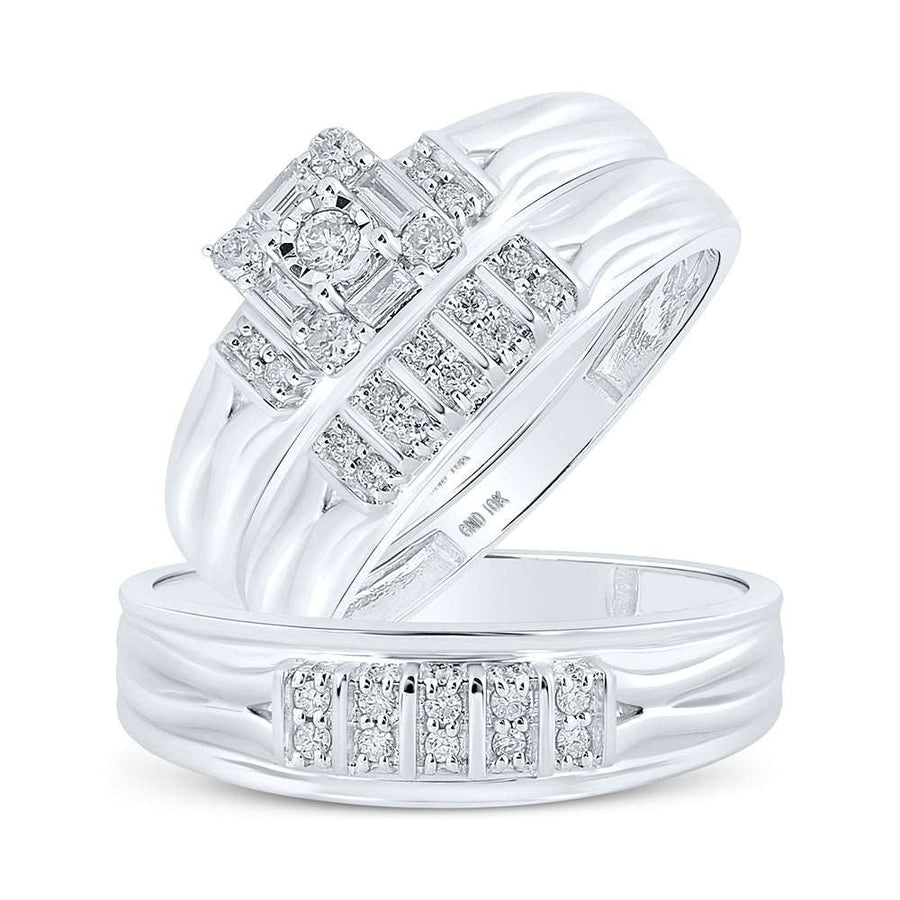 Round Diamond Square Matching Wedding Ring Set 1/3 Cttw