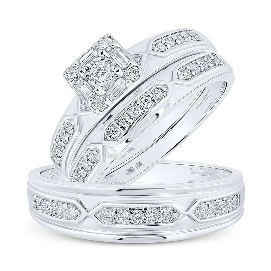 Round Diamond Square Matching Wedding Ring Set 1/2 Cttw