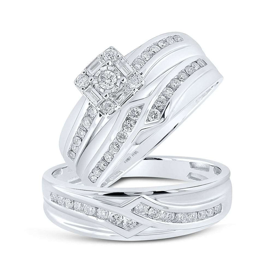 Round Diamond Square Matching Wedding Ring Set 5/8 Cttw