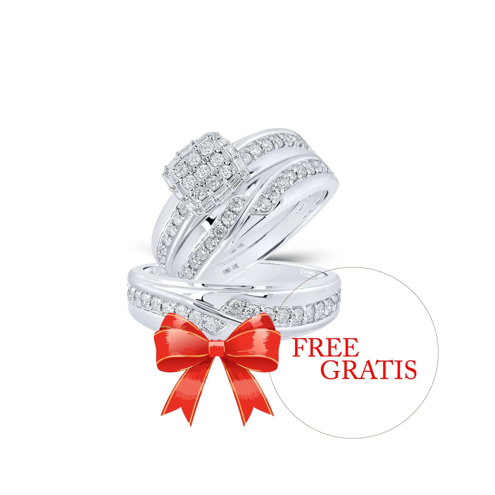 Round Diamond Square Matching Wedding Ring Set 1 Cttw Miral Jewelry