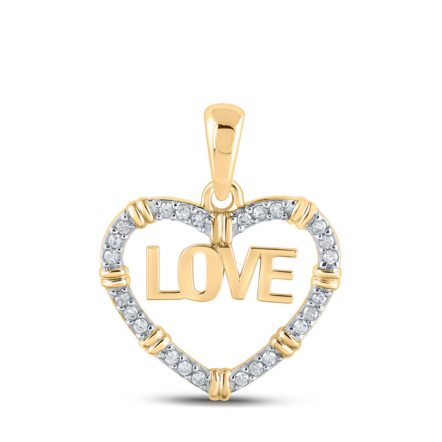 A Miral Jewelry 10k Yellow Gold Round Diamond Love Heart Pendant 1/6 Cttw, crafted in 10k yellow gold and adorned with a round diamond for a touch of elegance. Perfect for expressing affection and showcasing your style.