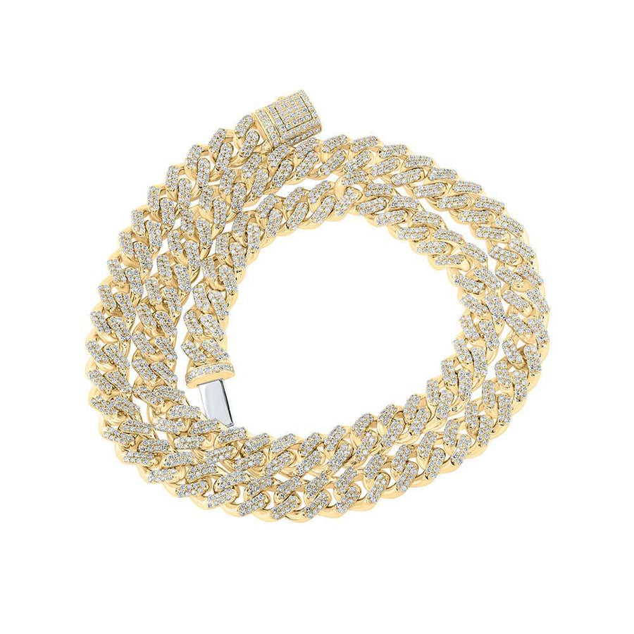 10k Yellow Gold Round Diamond Cuban Link Chain Necklace 12-3/8 Cttw