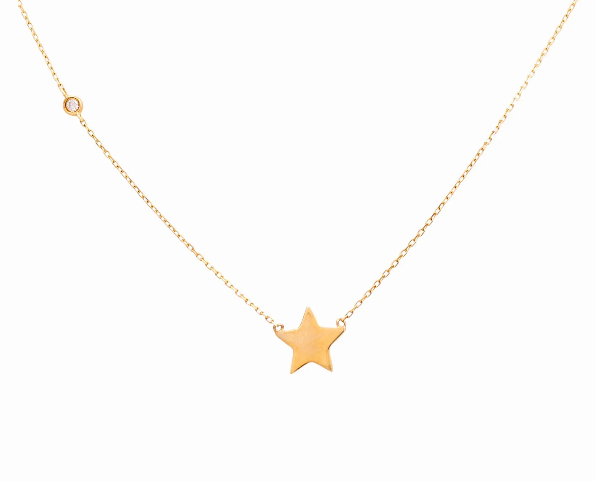 14K Yellow Gold Star Women's Necklaces with 0.03Tw Round Diamonds Miral Jewelry